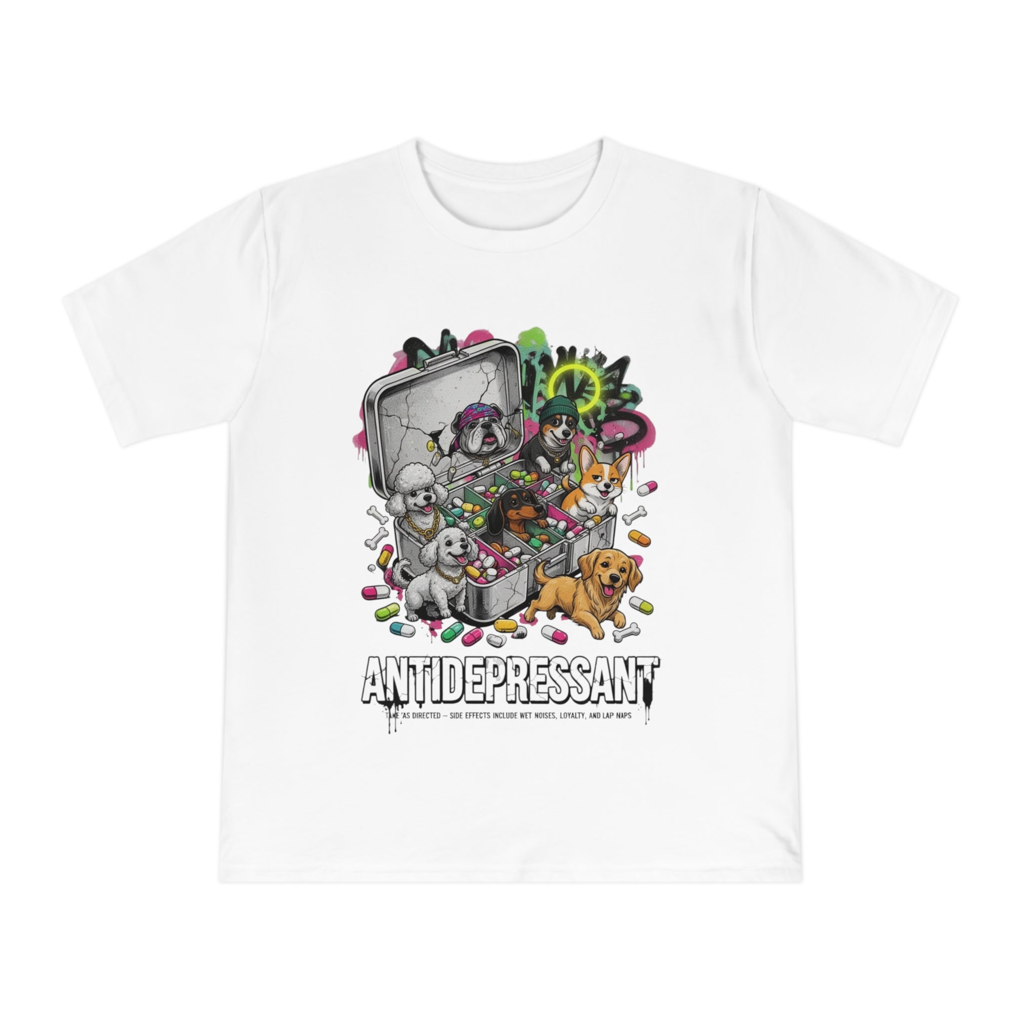 Antidepressant Pets T-Shirt — Emotional Support Pet & Pill Box Graphic Tee