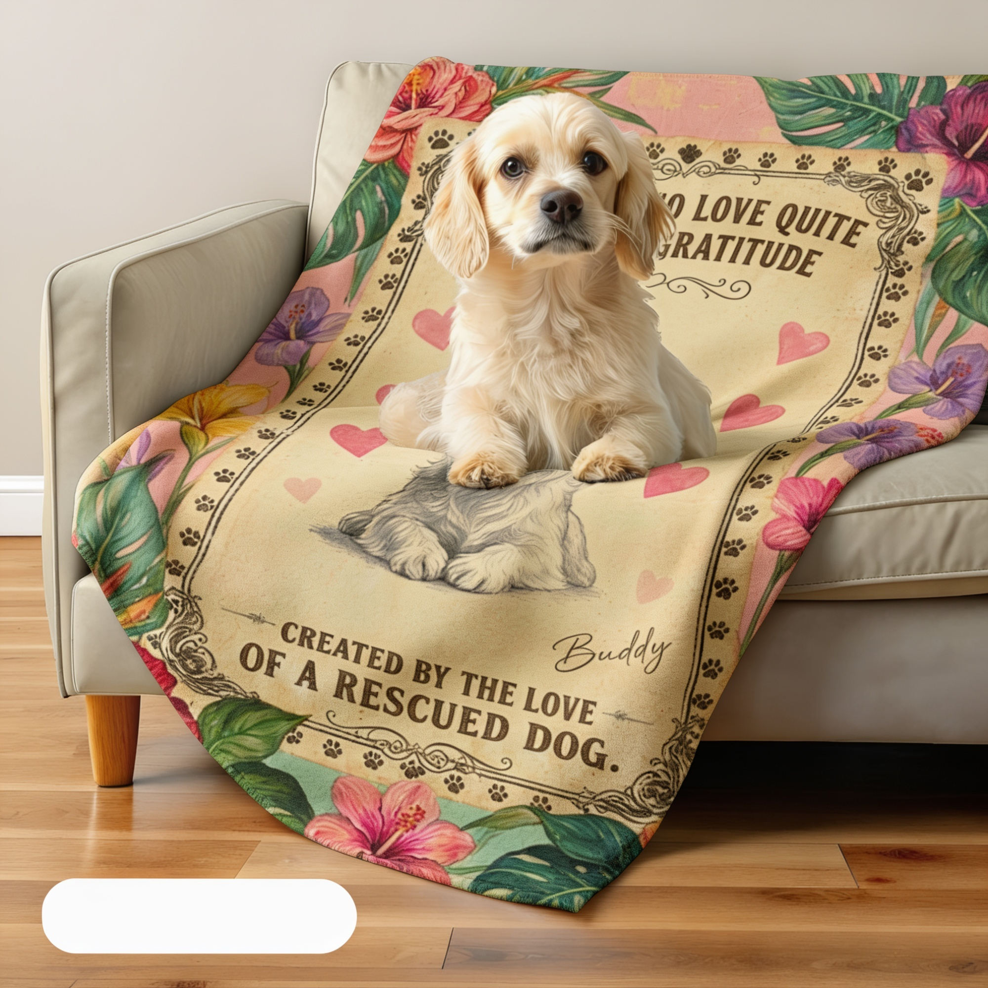 Personalized Sherpa Blanket — "There Is No Love Like a Rescued Dog" | Custom Name & Photo