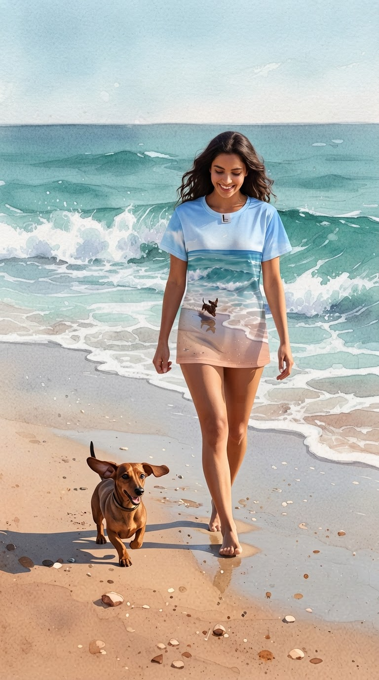 Women's Beach Scene All-Over Print Sports Jersey — Dachshund on Shore