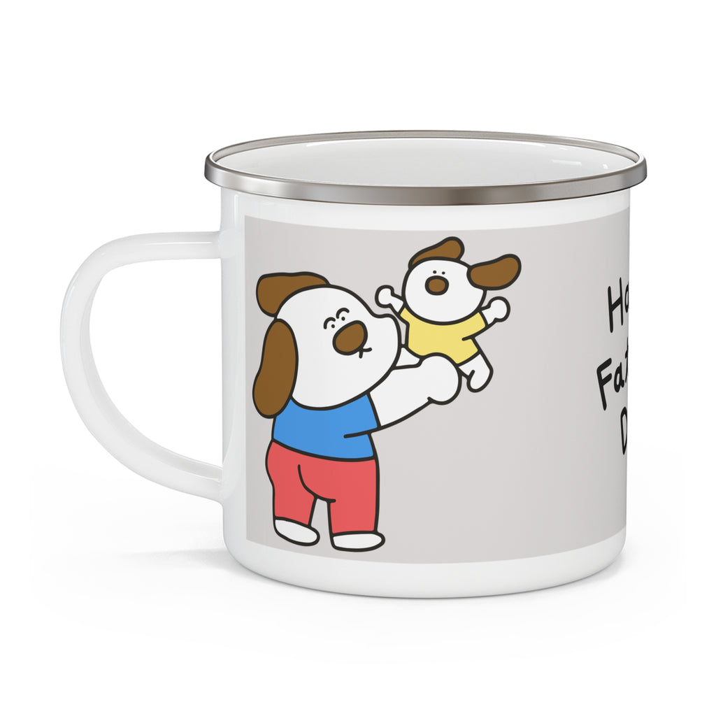 Happy Father's Day Enamel Camping Mug — Cute Superdad Dog Design