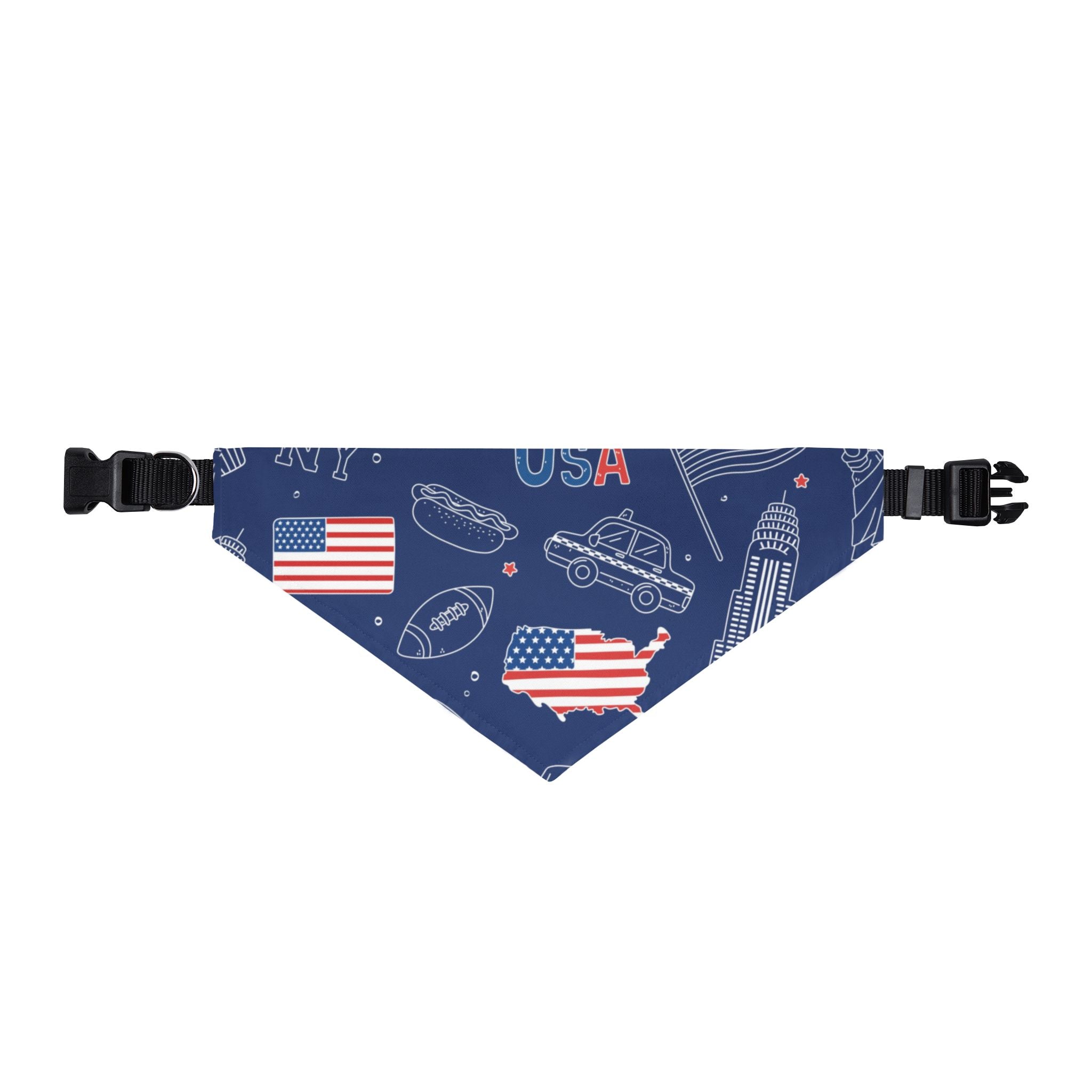 Patriotic Clip-On Pet Bandana — USA Flag & Icon Print