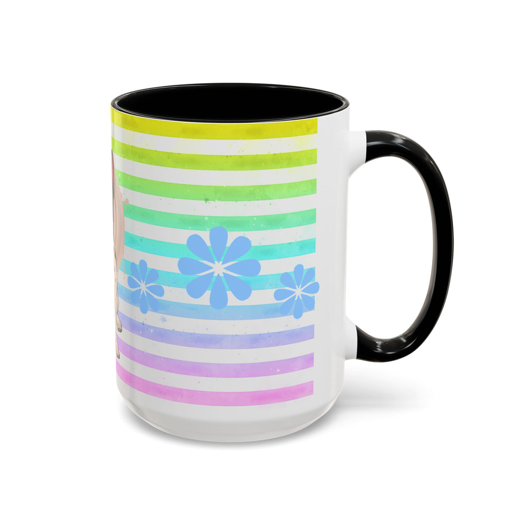 French Bulldog Coffee Mug — Cute Black & White Pup on Rainbow Stripes (Accent Mug 11/15oz)
