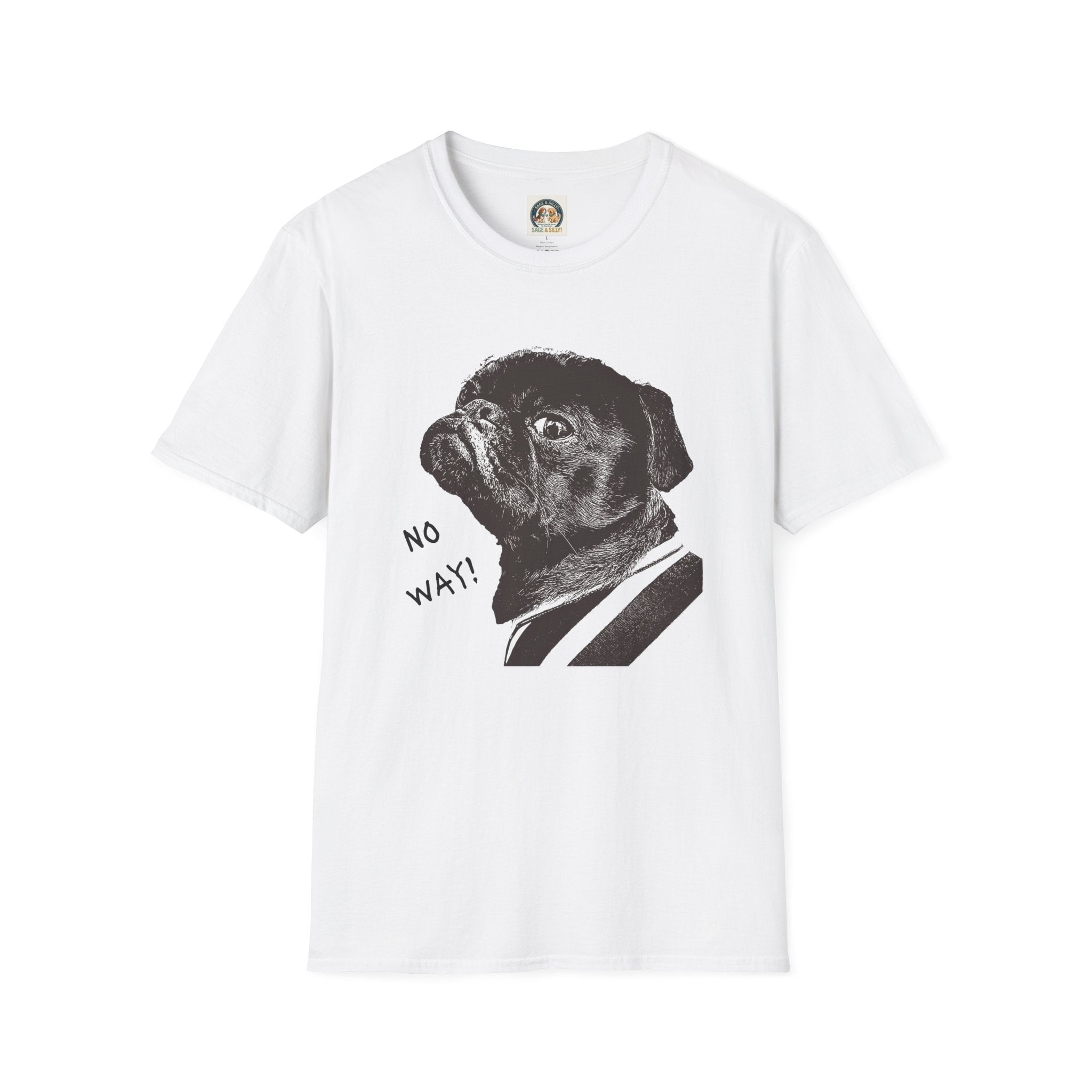 Pug Portrait T-Shirt — 'No Way!' Funny Dog Graphic Tee