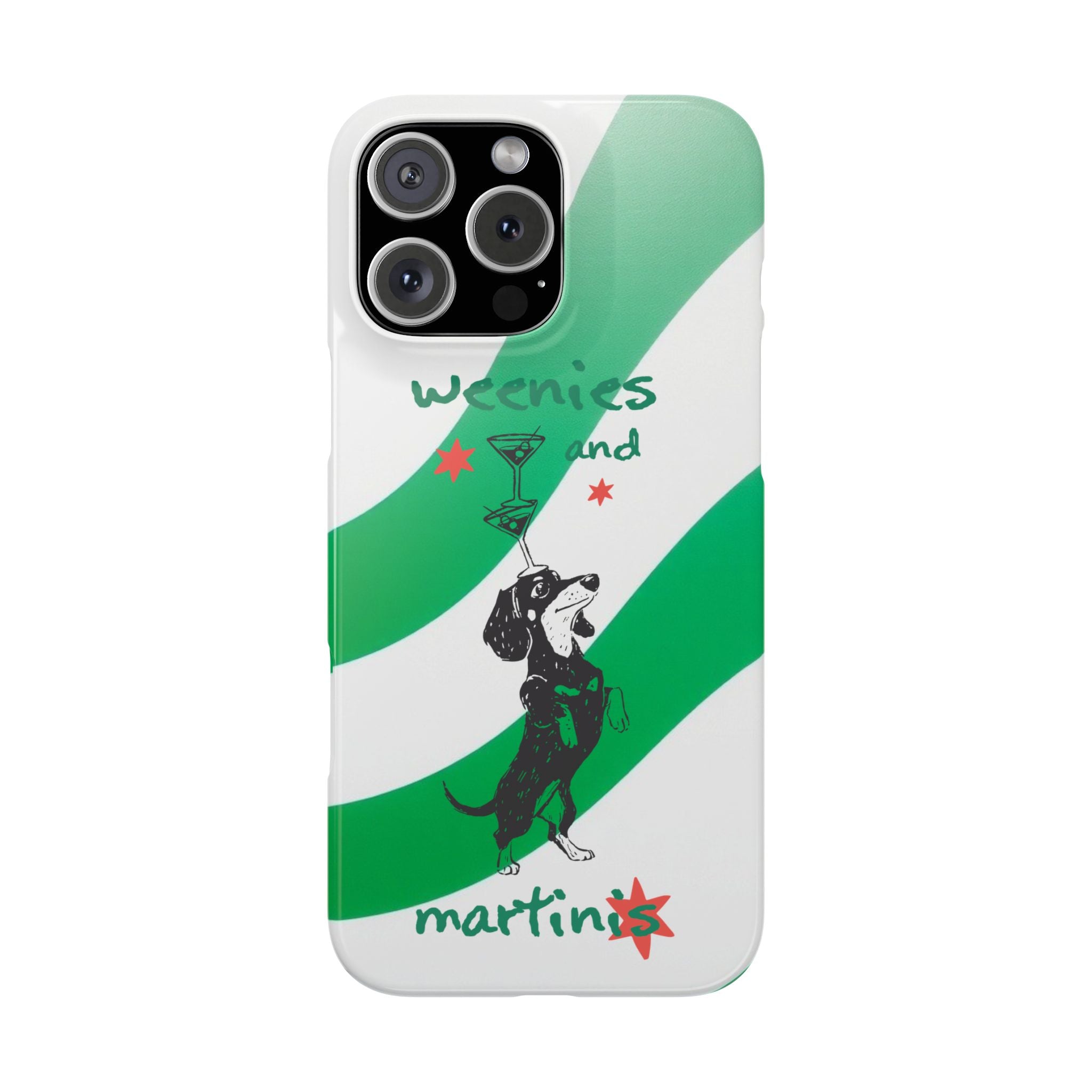 Weenies and Martinis Slim Phone Case – Dachshund Cocktail Green Stripe