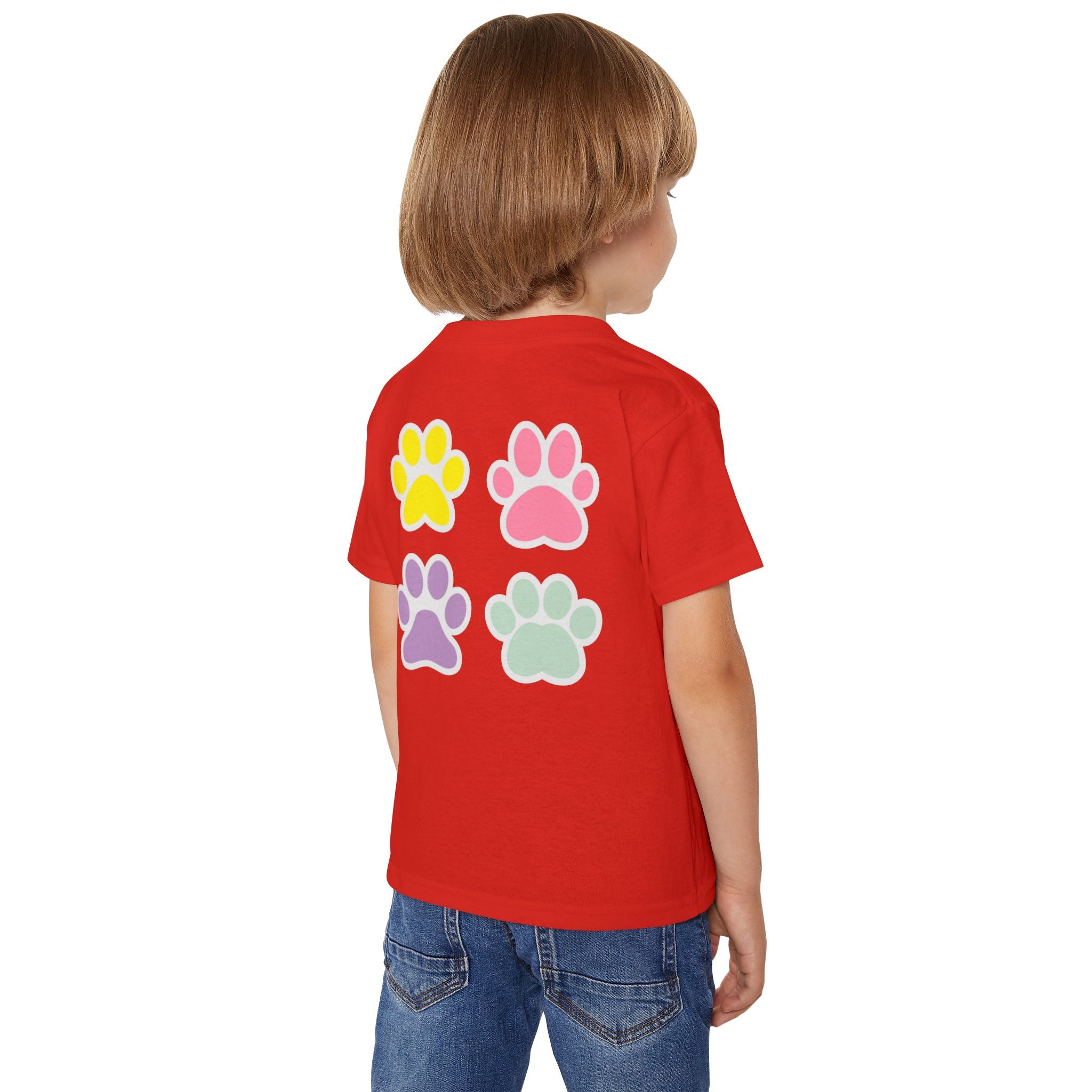 Toddler T-Shirt — Cute French Bulldog Hugging Heart with Colorful Paw Prints