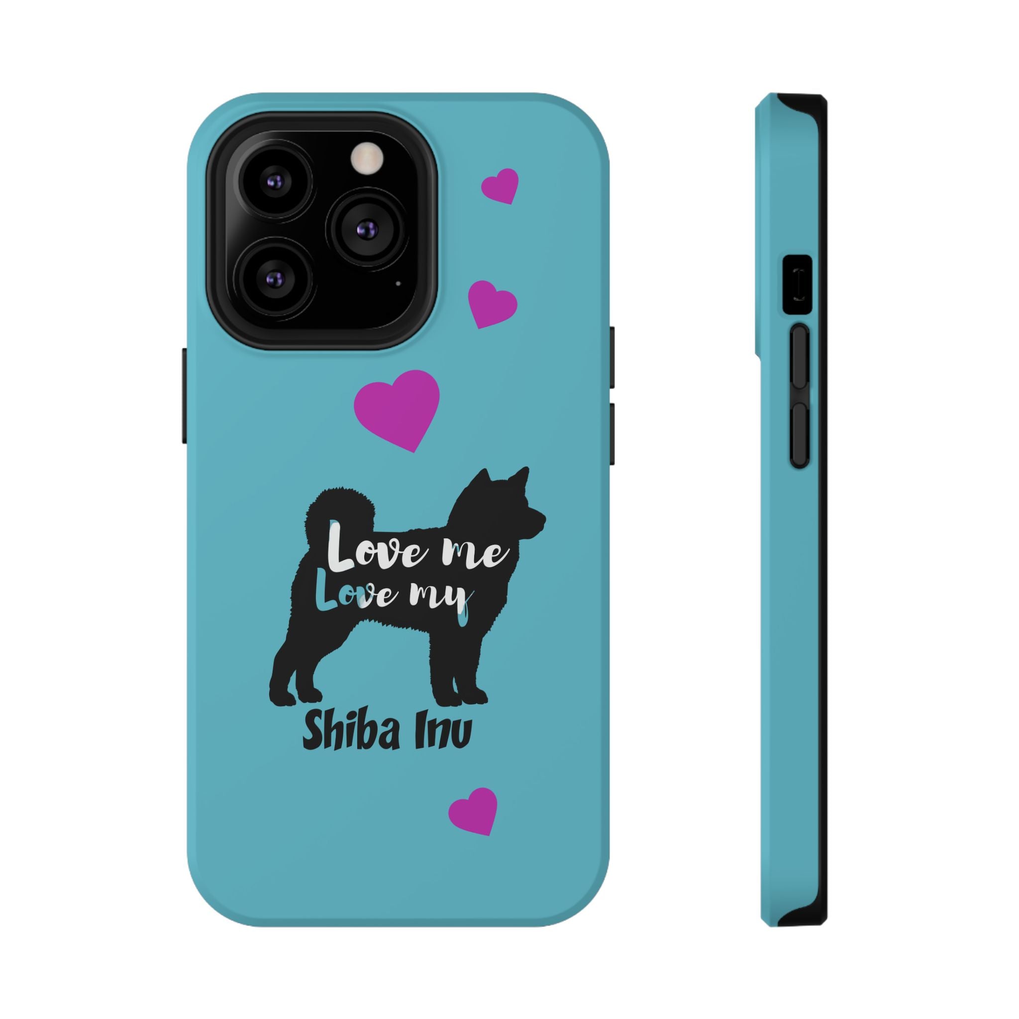 Shiba Inu Phone Case – "Love Me Love My Shiba Inu" Impact-Resistant Case, Cute Heart Design