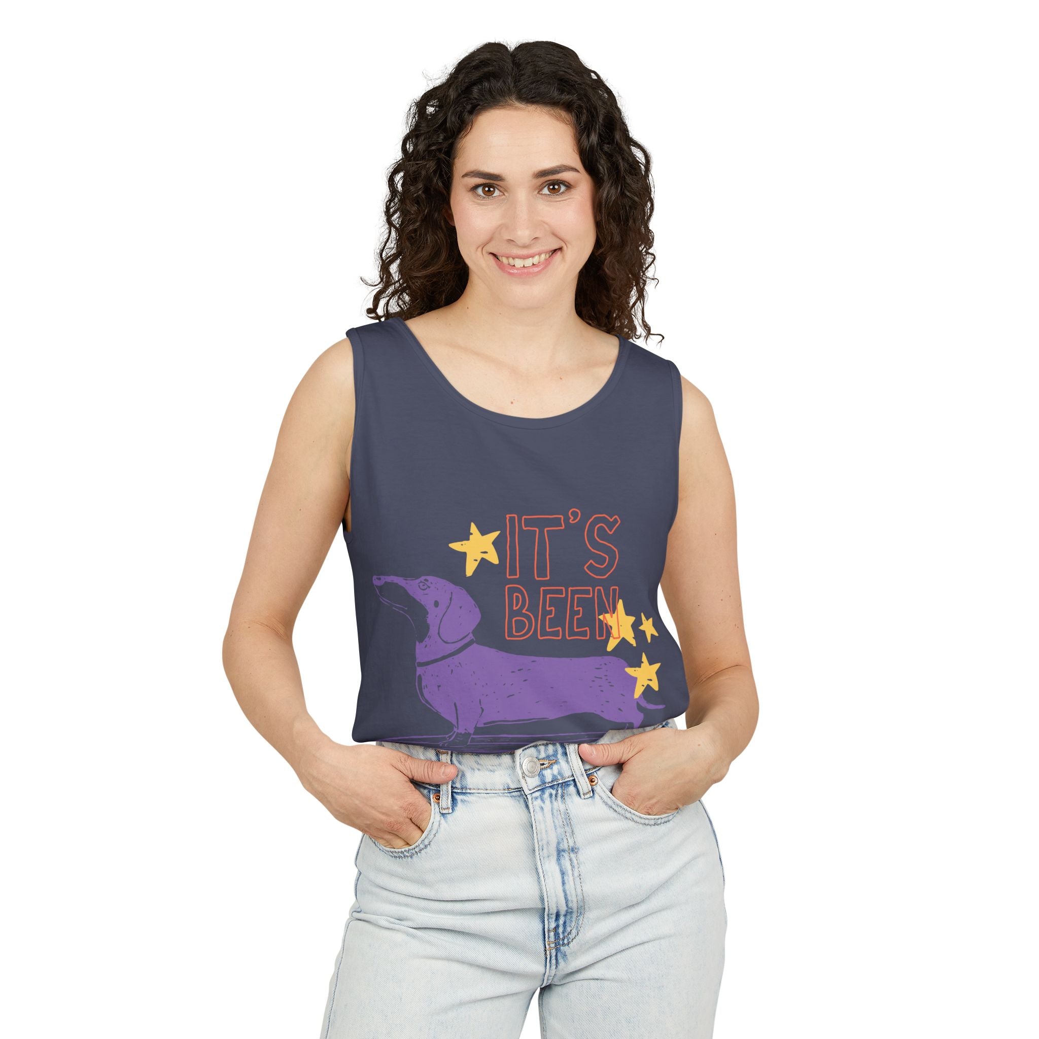 Dachshund Skateboard Tank — "It's Been a Looong Day" Cute Dog Graphic Tank Top