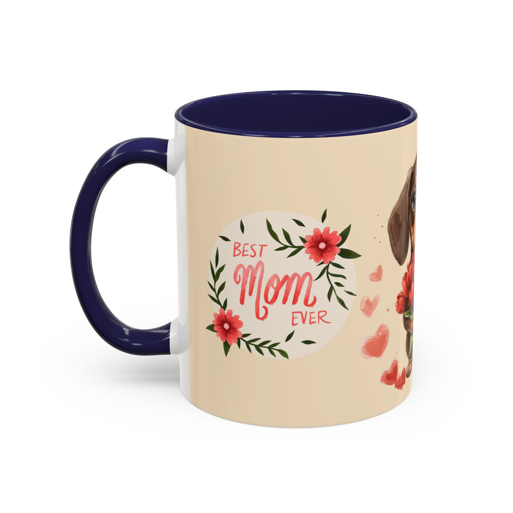 Best Mom Ever Coffee Mug — Cute Dachshund with Tulips