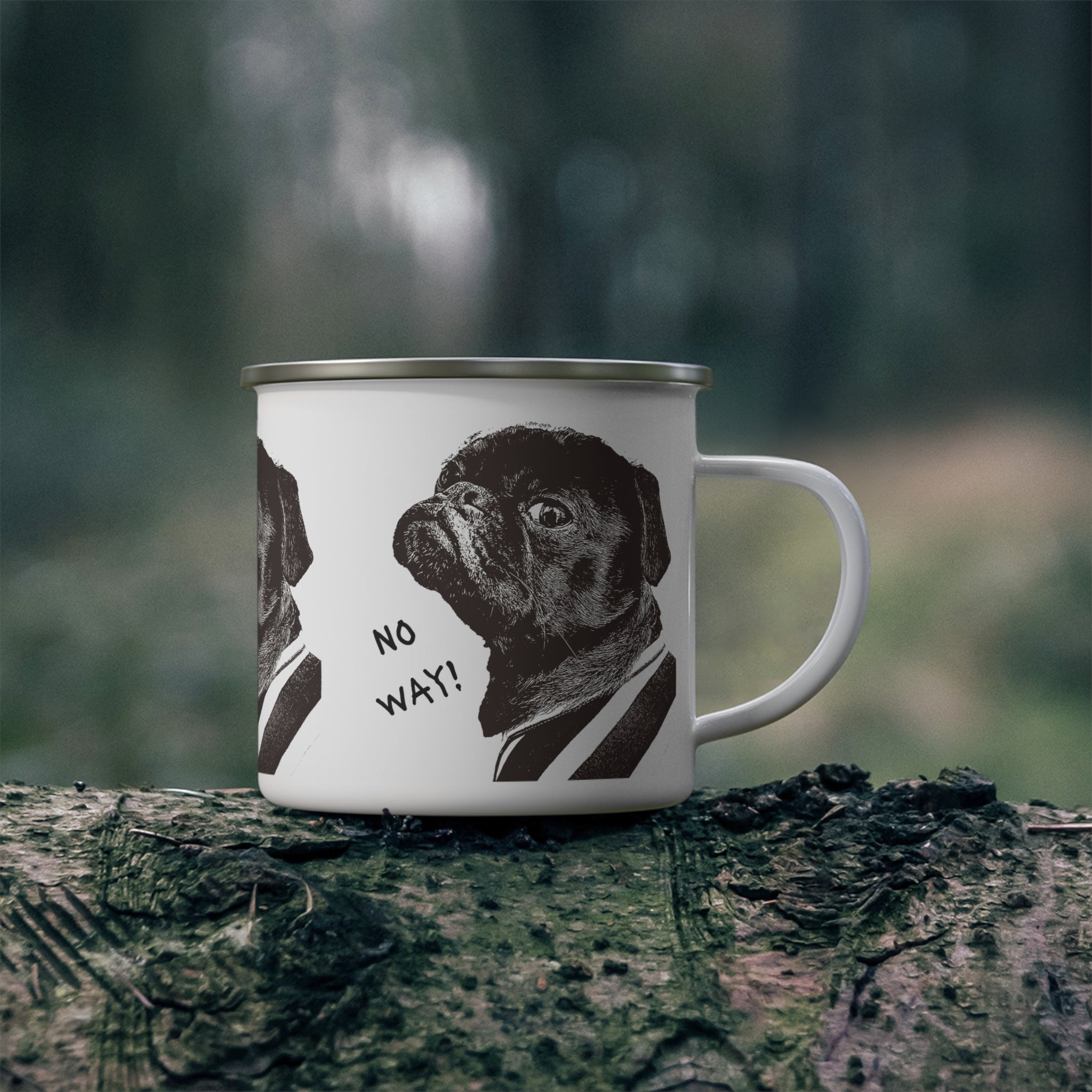Enamel Mug — 'No Way!' Pug Camping Cup