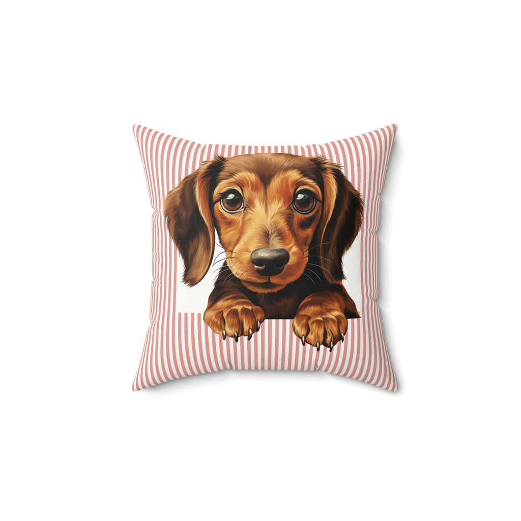 Dachshund Puppy Throw Pillow — Striped Faux Suede | Dog Lover Home Decor