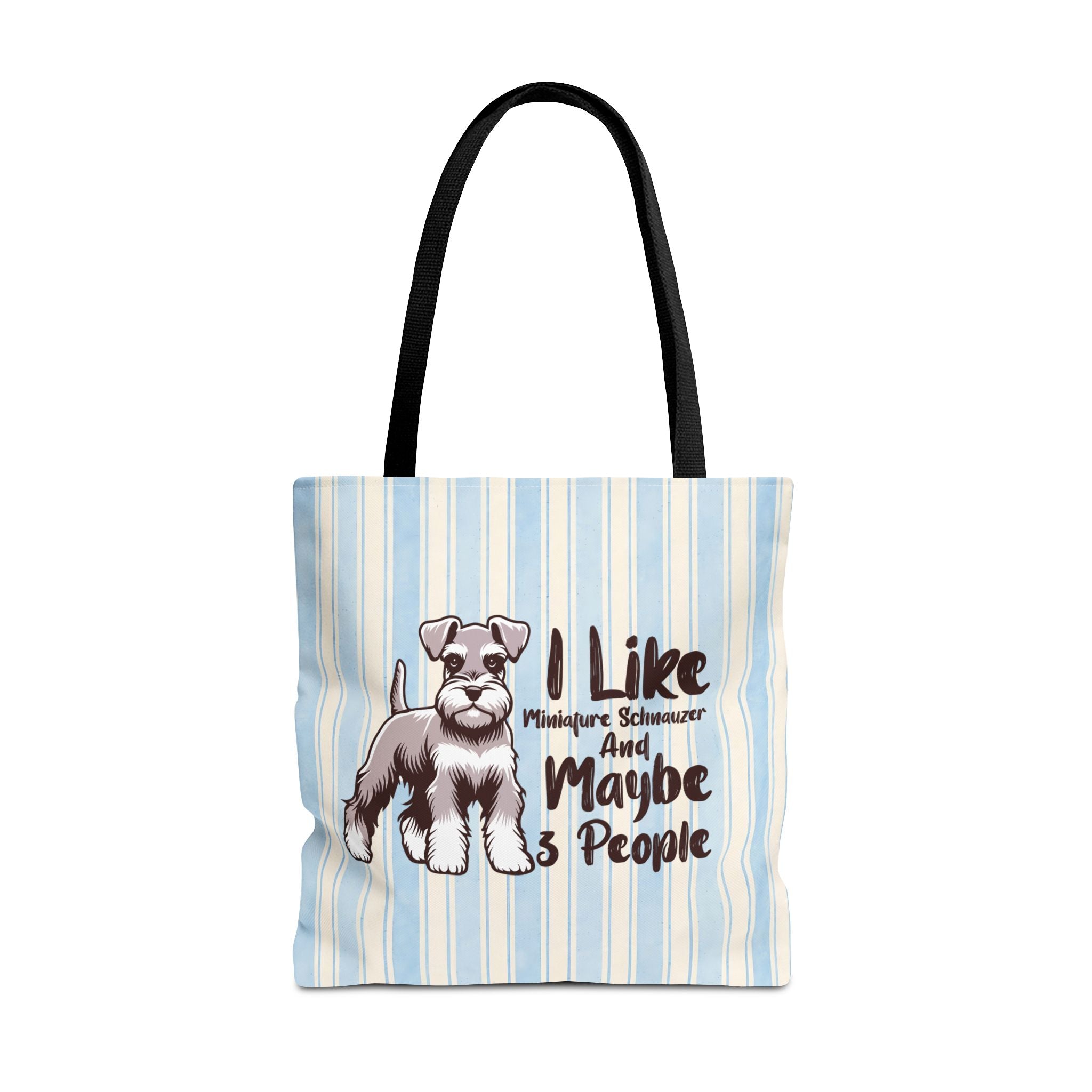 Miniature Schnauzer Tote Bag – "I Like Miniature Schnauzers and Maybe 3 People" Striped Canvas Tote