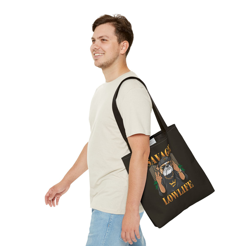 Savage Lowlife Graphic Tote Bag — Urban Bulldog Design, Streetwear Everyday Carry