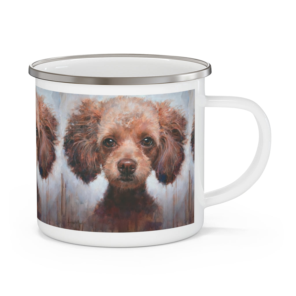 Enamel Camping Mug — Watercolor Toy Poodle Portrait Coffee Cup