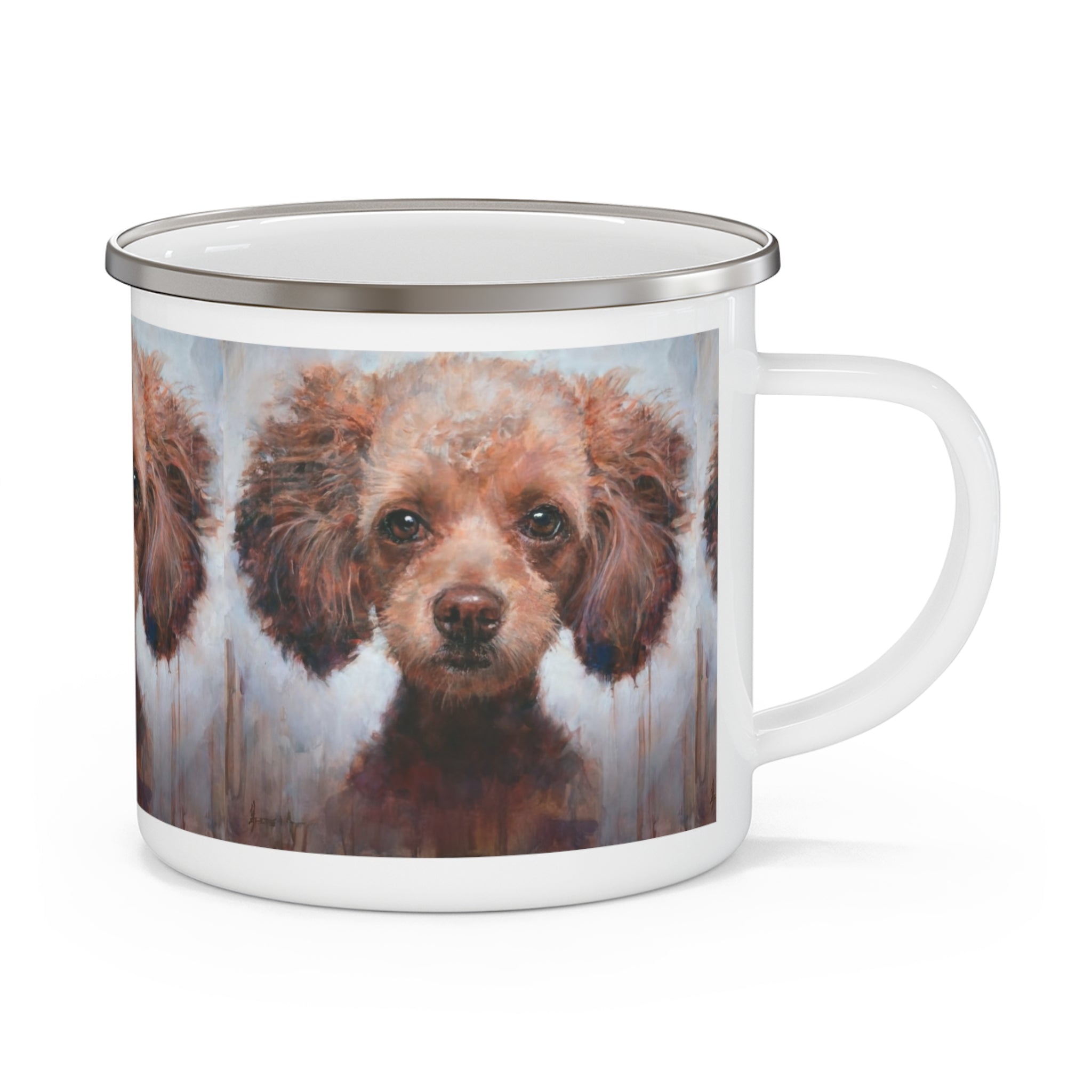 Enamel Camping Mug — Watercolor Toy Poodle Portrait Coffee Cup