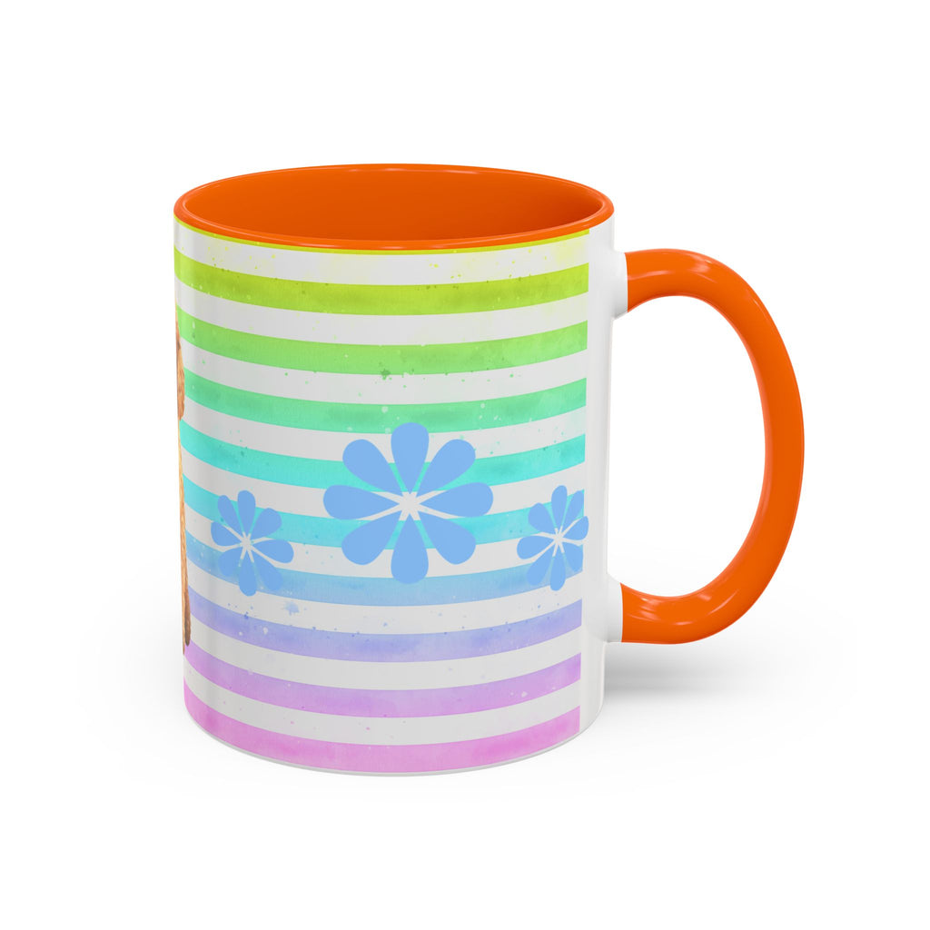 Apricot Poodle Coffee Mug — Cute Fluffy Pup on Rainbow Stripes (Accent Mug 11/15oz)