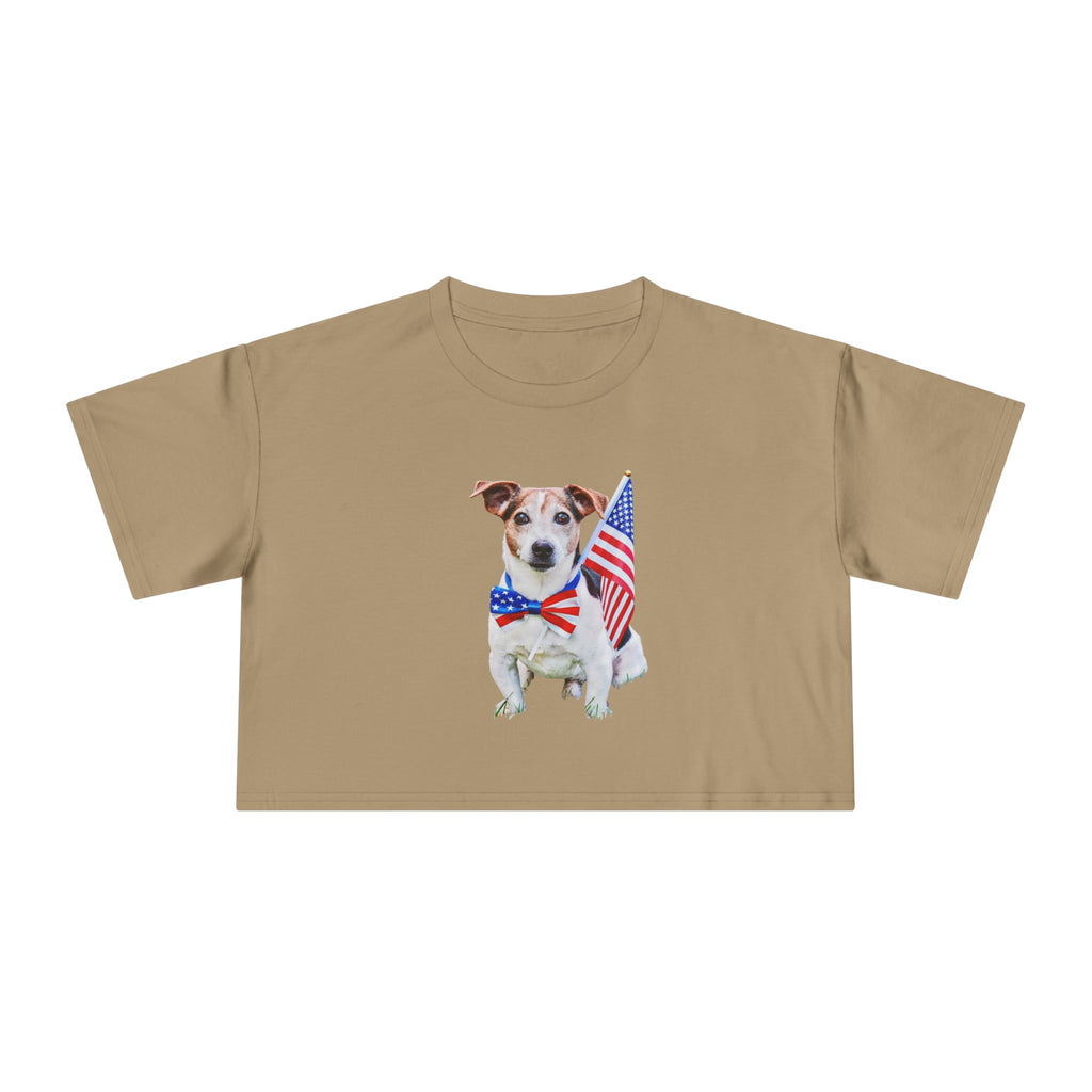 Patriotic Dog Crop Tee — Jack Russell with American Flag