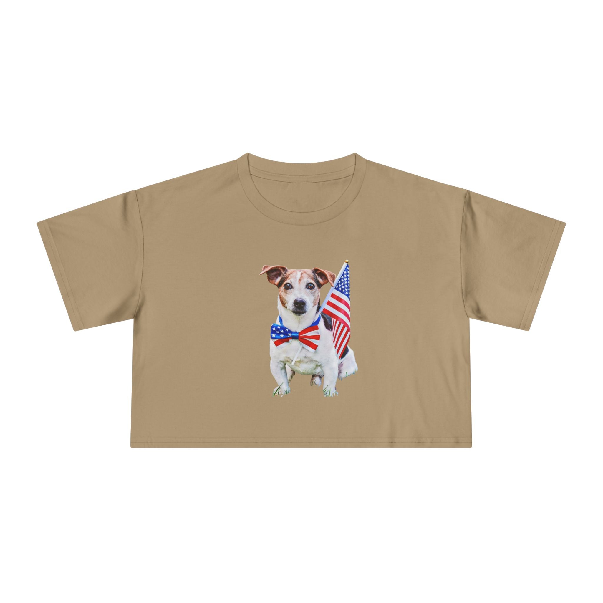 Patriotic Dog Crop Tee — Jack Russell with American Flag