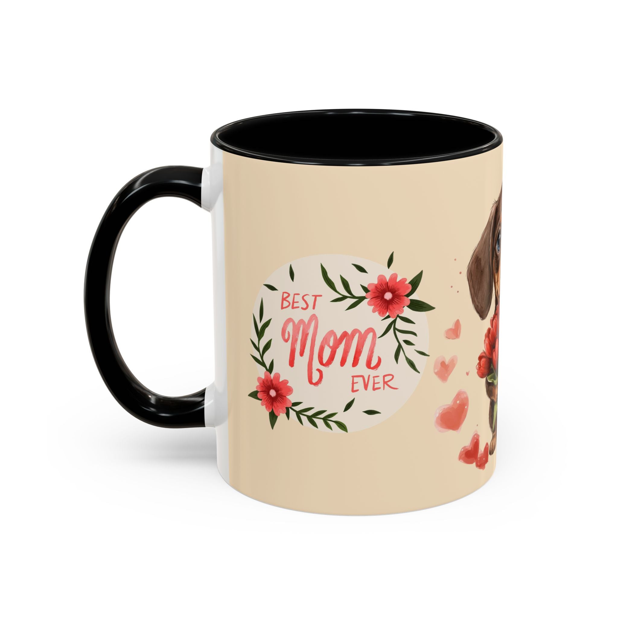 Best Mom Ever Coffee Mug — Cute Dachshund with Tulips