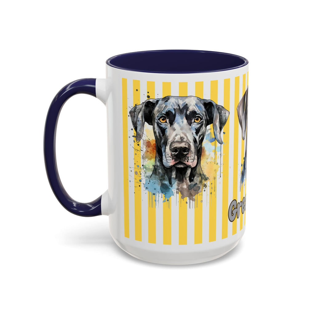 Personalised Dog Accent Coffee Mug — Yellow Striped Dog Lover Gift (11/15 oz)