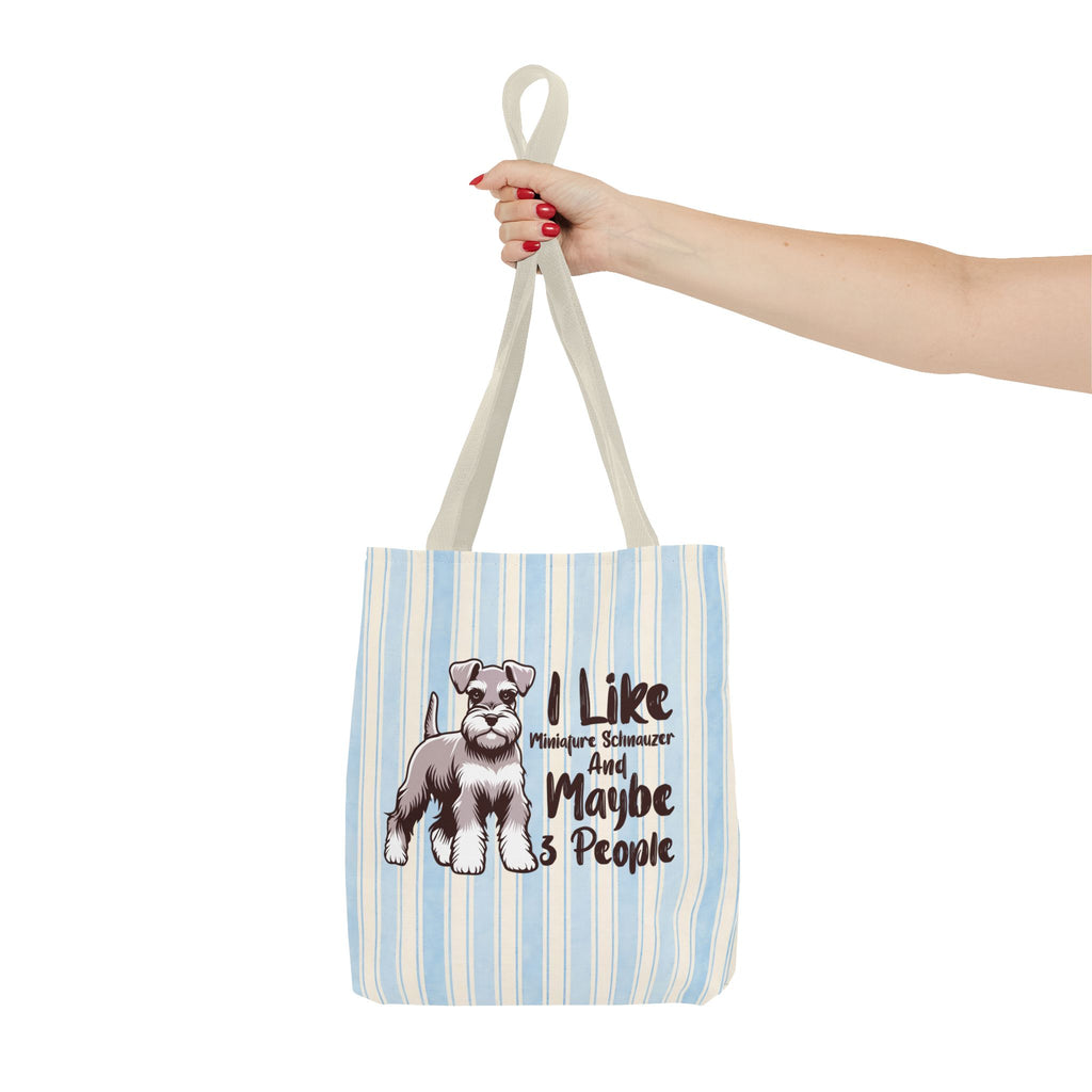 Miniature Schnauzer Tote Bag – "I Like Miniature Schnauzers and Maybe 3 People" Striped Canvas Tote