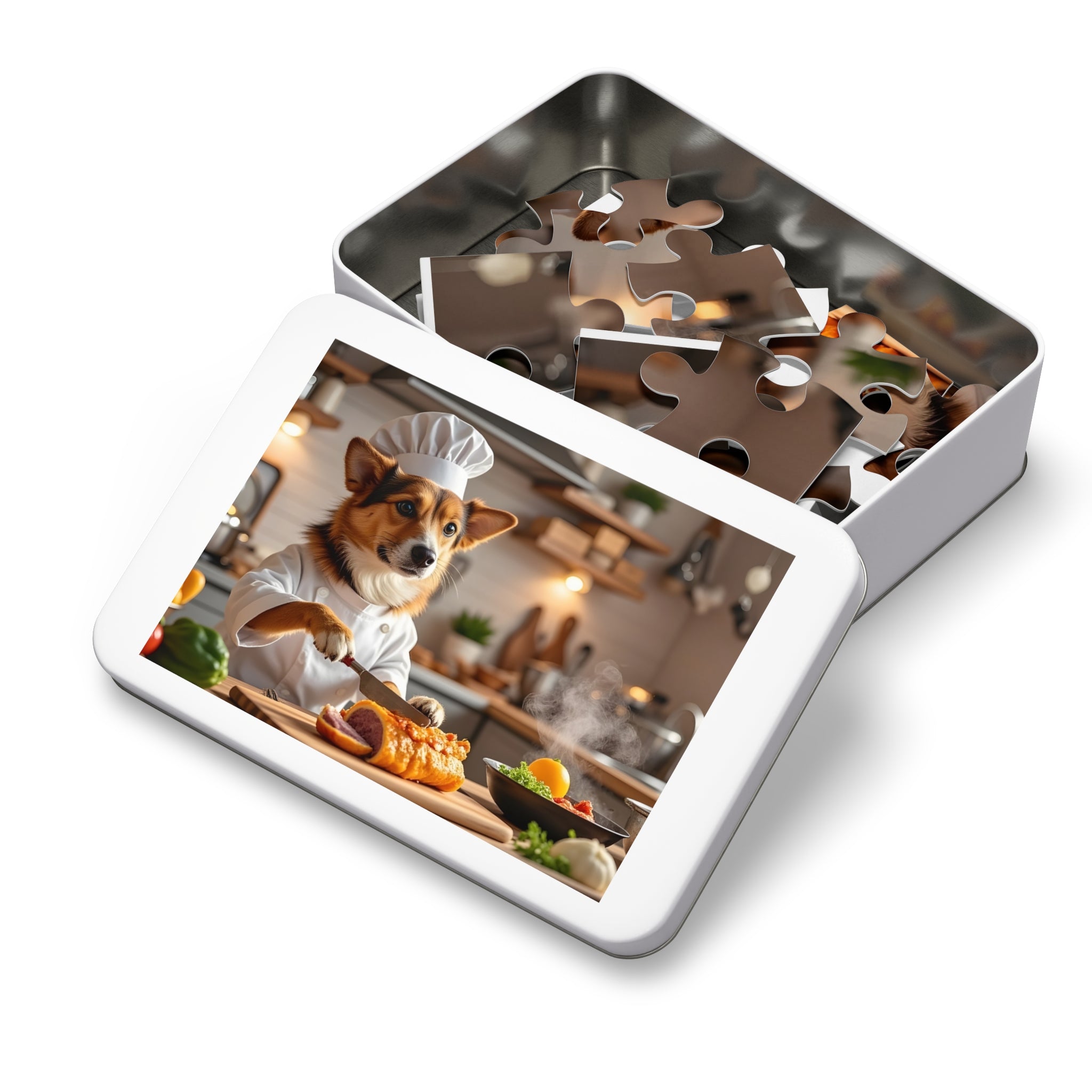 Corgi Chef Jigsaw Puzzle with Tin — Funny Dog Puzzle Gift for Kids & Adults