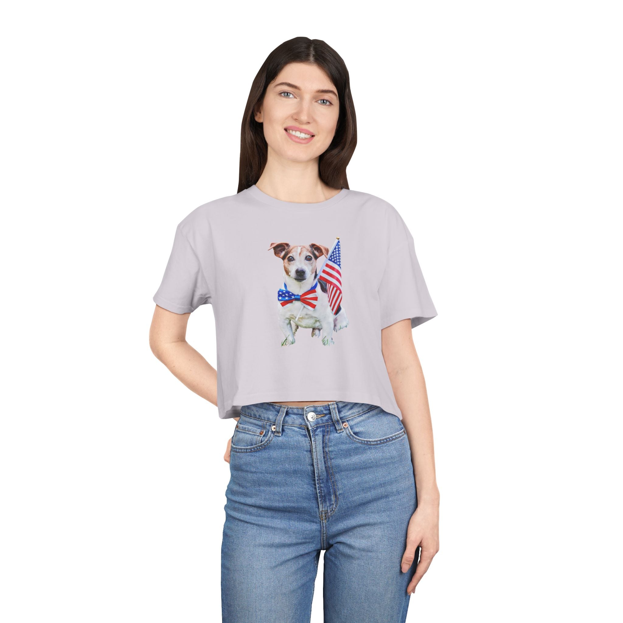Patriotic Dog Crop Tee — Jack Russell with American Flag