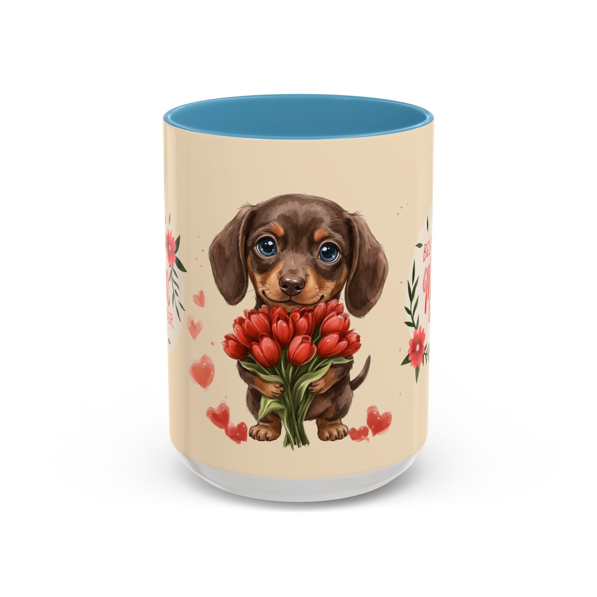 Best Mom Ever Coffee Mug — Cute Dachshund with Tulips