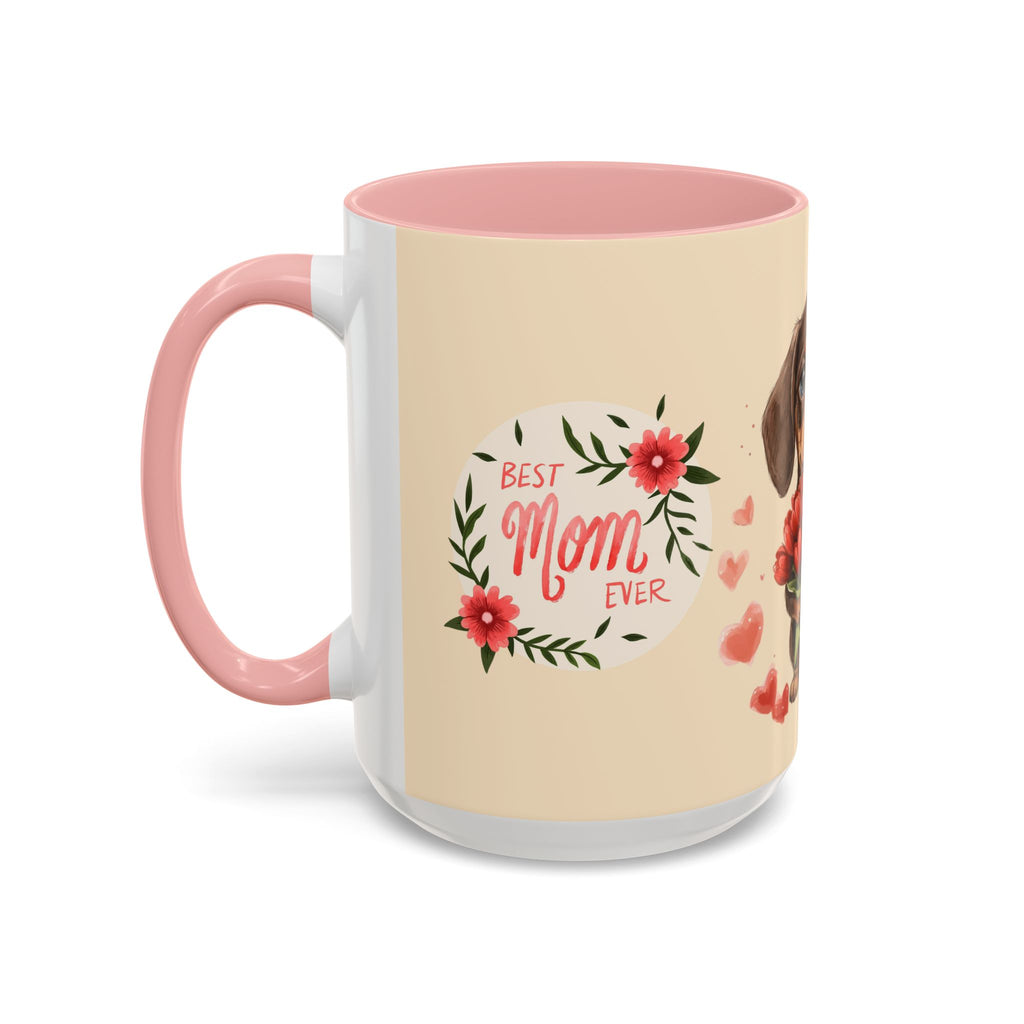 Best Mom Ever Coffee Mug — Cute Dachshund with Tulips