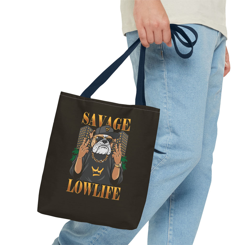 Savage Lowlife Graphic Tote Bag — Urban Bulldog Design, Streetwear Everyday Carry