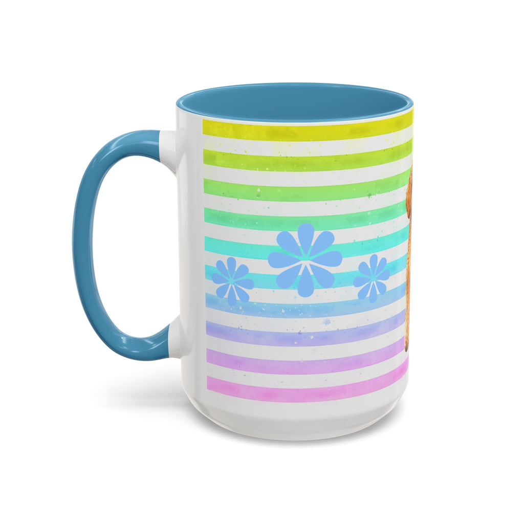 Apricot Poodle Coffee Mug — Cute Fluffy Pup on Rainbow Stripes (Accent Mug 11/15oz)