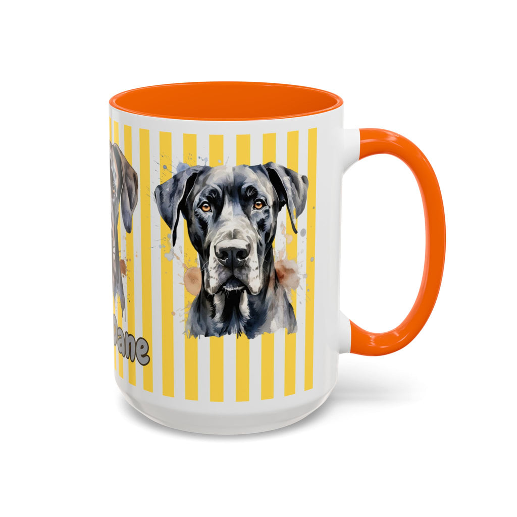 Personalised Dog Accent Coffee Mug — Yellow Striped Dog Lover Gift (11/15 oz)