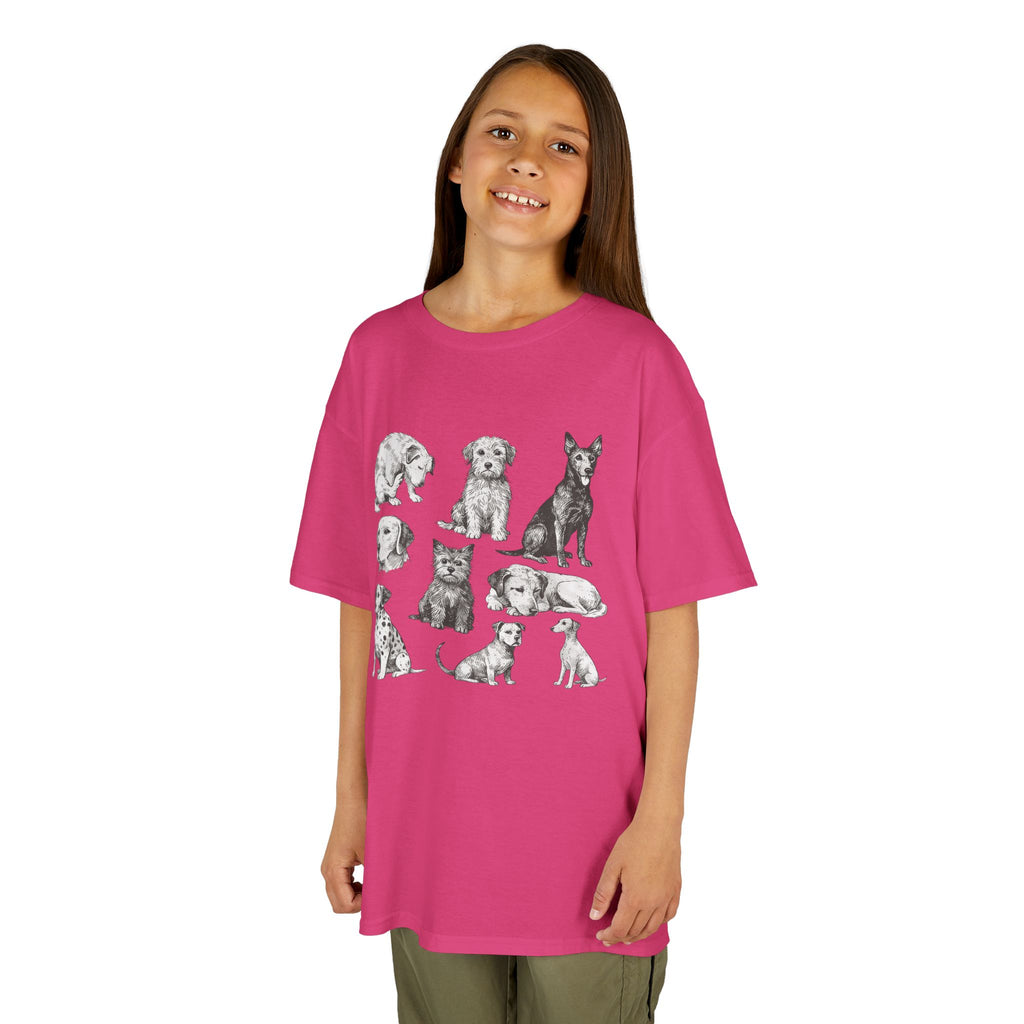 Kids Dog Breeds Sketch Tee — Cute Puppy Illustration Shirt for Boys & Girls