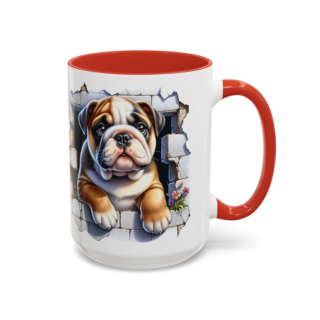 Bulldog Peek-A-Boo Accent Coffee Mug — Cute English Bulldog Coffee Cup (11/15 oz)