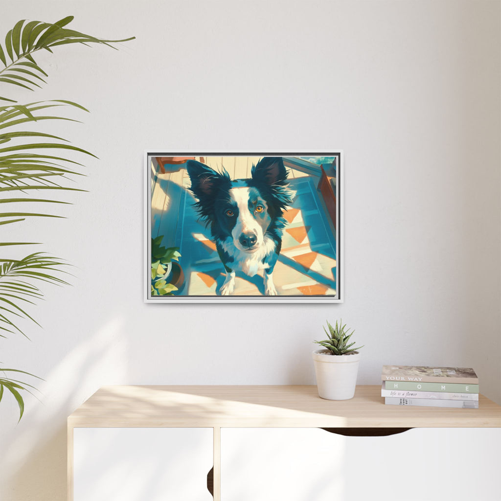 Framed Matte Canvas - Colorful Border Collie Pet Portrait