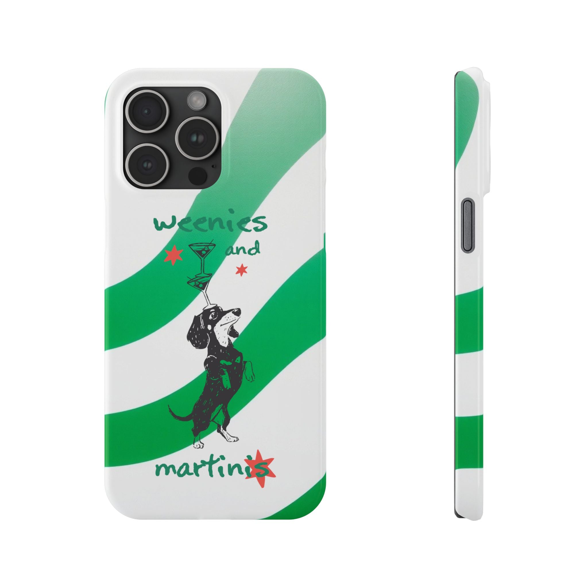 Weenies and Martinis Slim Phone Case – Dachshund Cocktail Green Stripe
