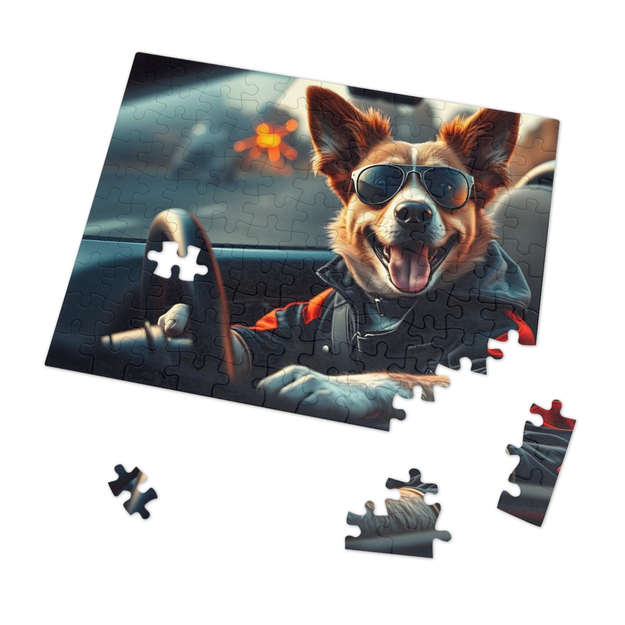 Corgi Driving Jigsaw Puzzle with Tin — Funny Dog Behind the Wheel | Dog Lover Gift