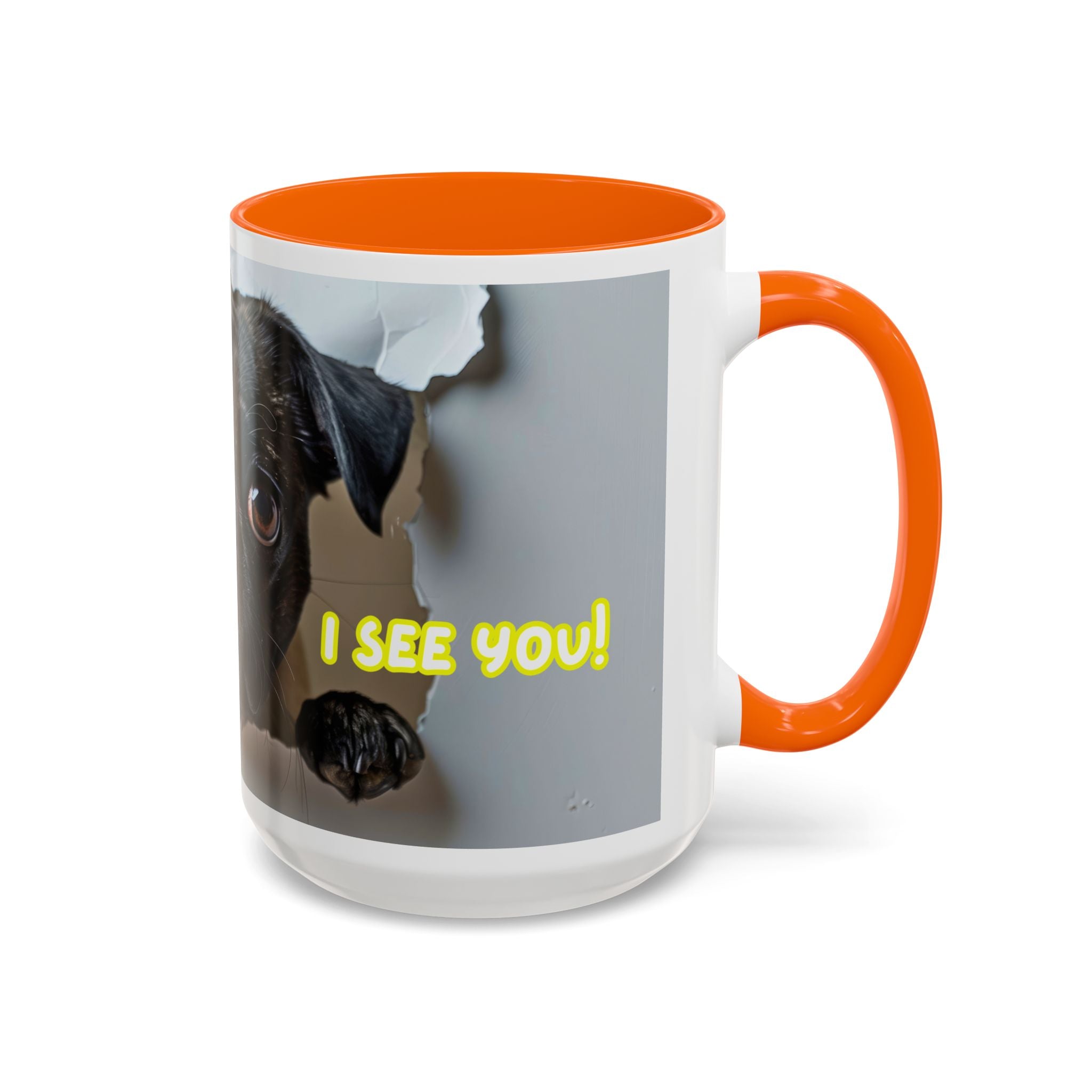 Pug “I See You!” Accent Coffee Mug — Cute Dog Lover Gift (11/15 oz)