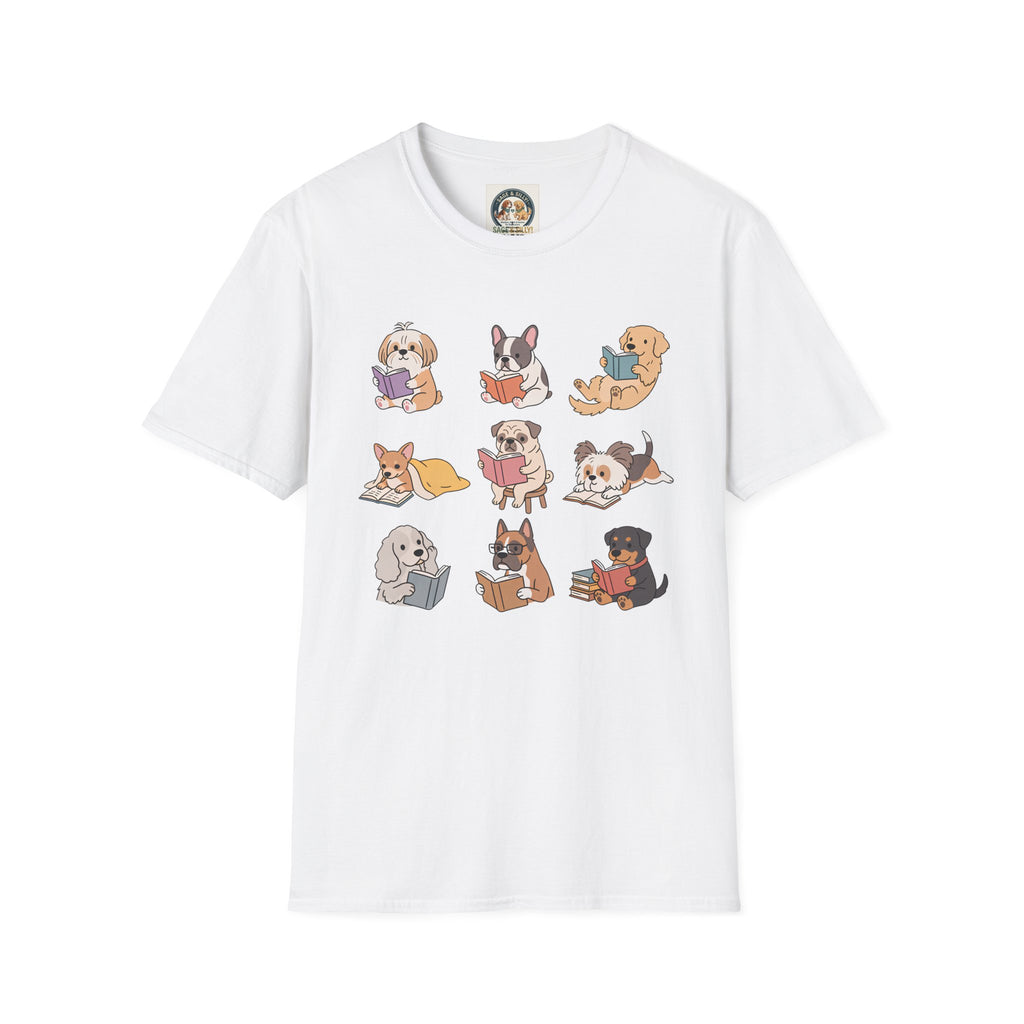 Reading Dogs T-Shirt — Cute Cartoon Dogs with Books Graphic Tee