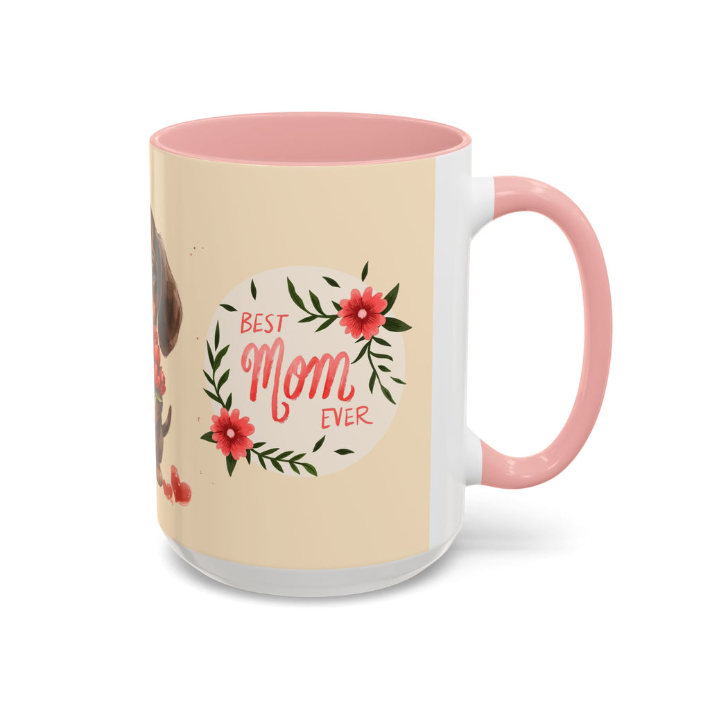 Best Mom Ever Coffee Mug — Cute Dachshund with Tulips