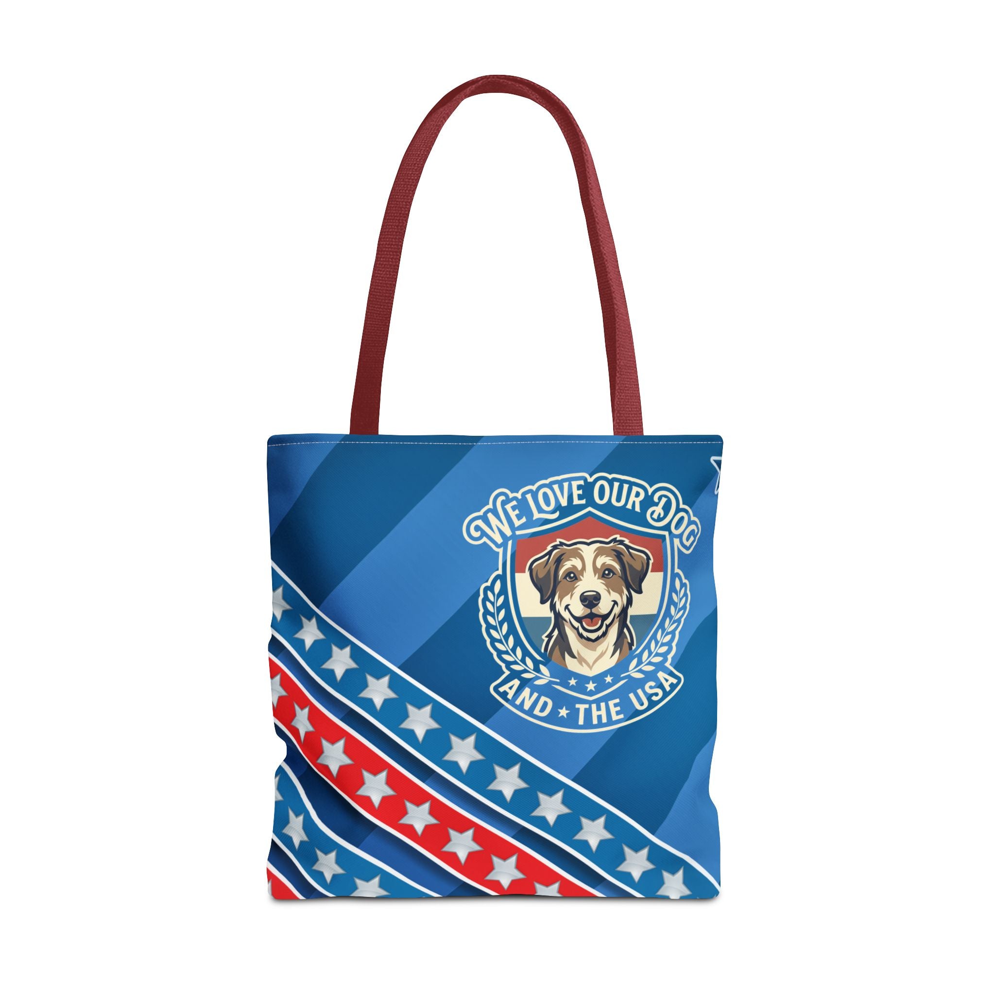 Patriotic Dog Tote Bag — "We Love Our Dog and the USA" AOP Tote