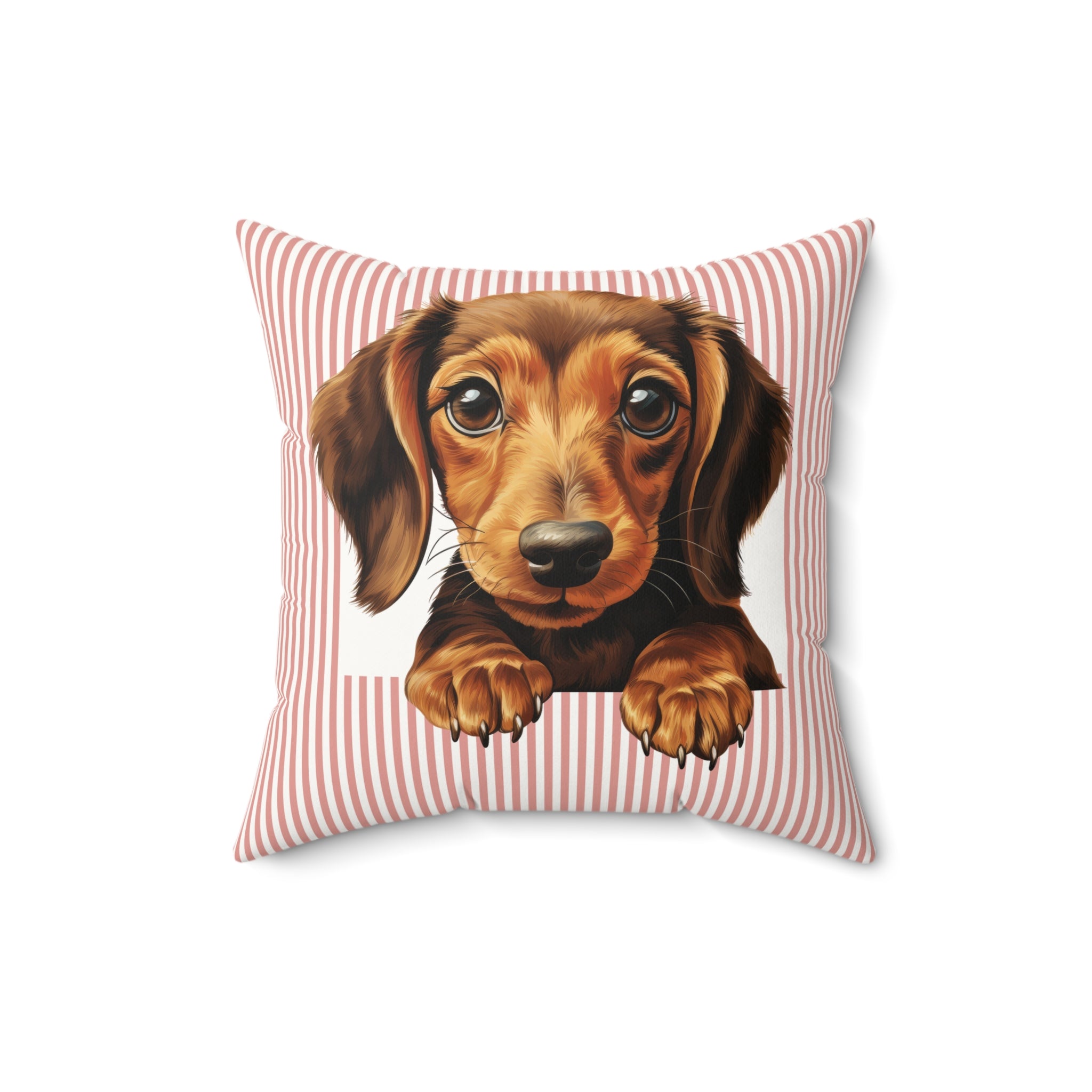 Dachshund Puppy Throw Pillow — Striped Faux Suede | Dog Lover Home Decor