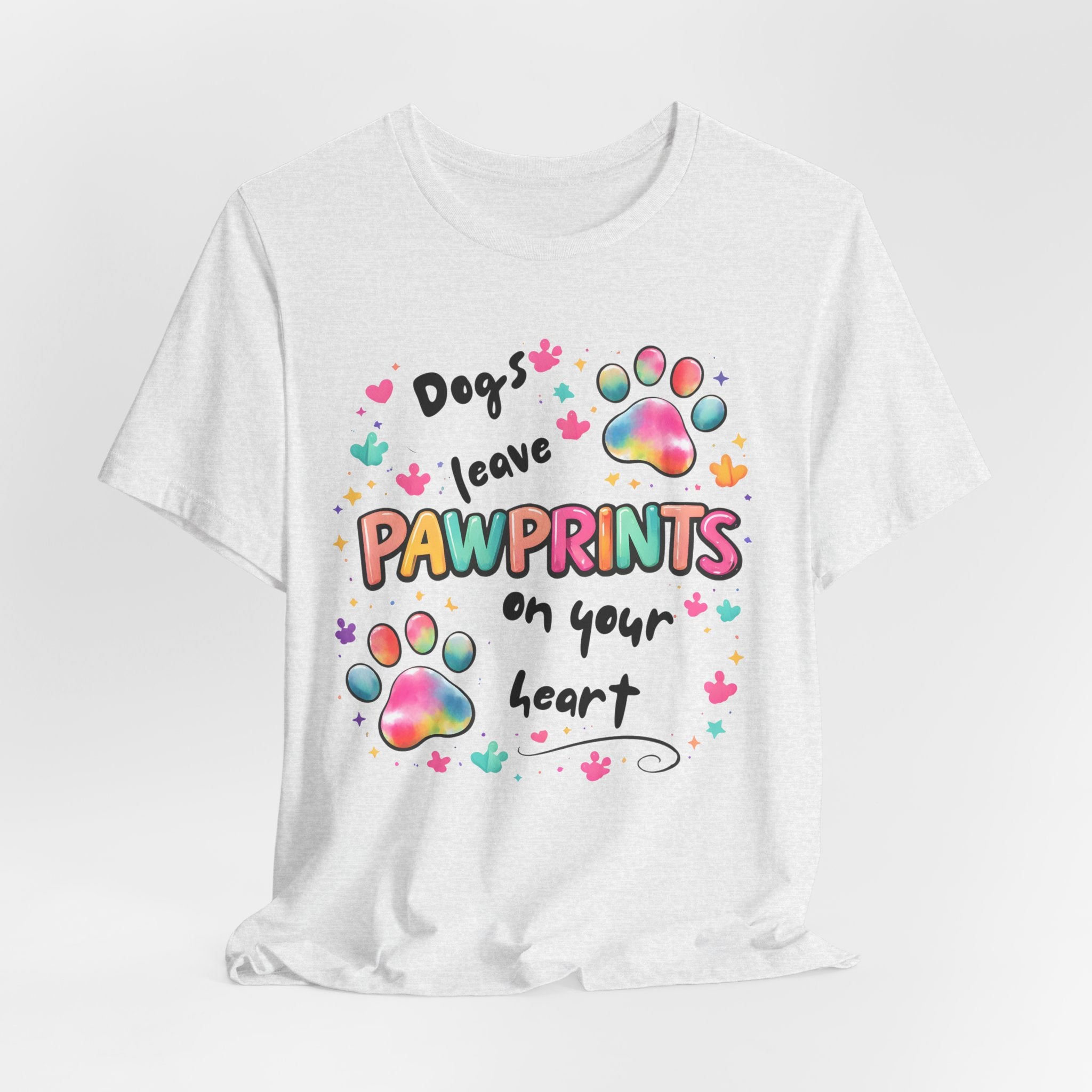 Pawprints on Your Heart T‑Shirt — Colorful Dog Paw Love Tee