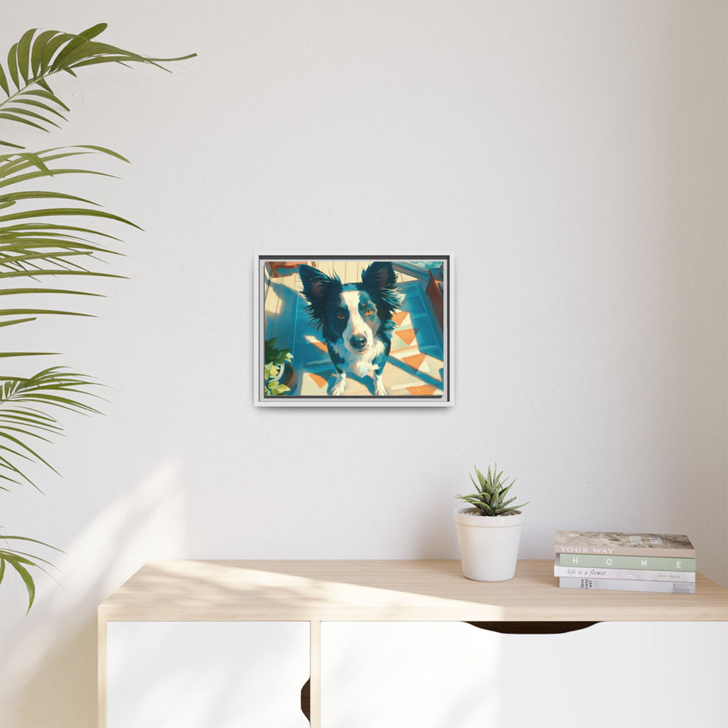 Framed Matte Canvas - Colorful Border Collie Pet Portrait