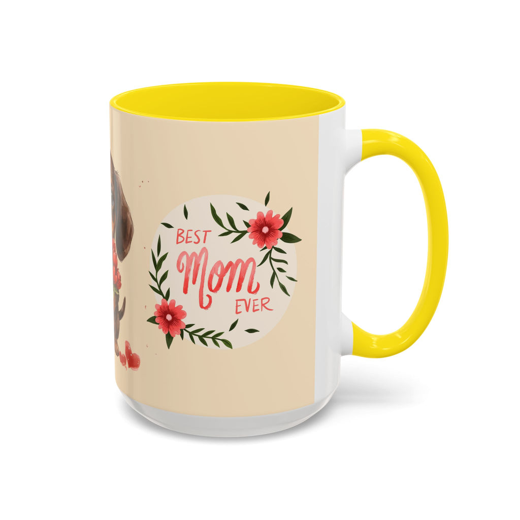 Best Mom Ever Coffee Mug — Cute Dachshund with Tulips