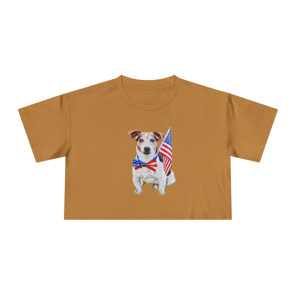 Patriotic Dog Crop Tee — Jack Russell with American Flag