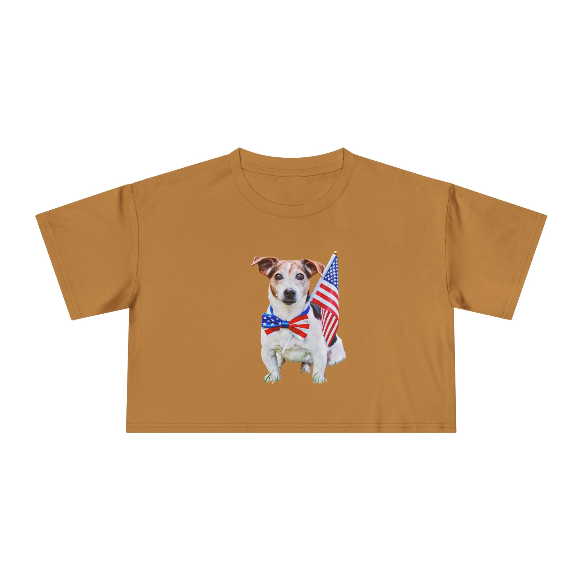 Patriotic Dog Crop Tee — Jack Russell with American Flag