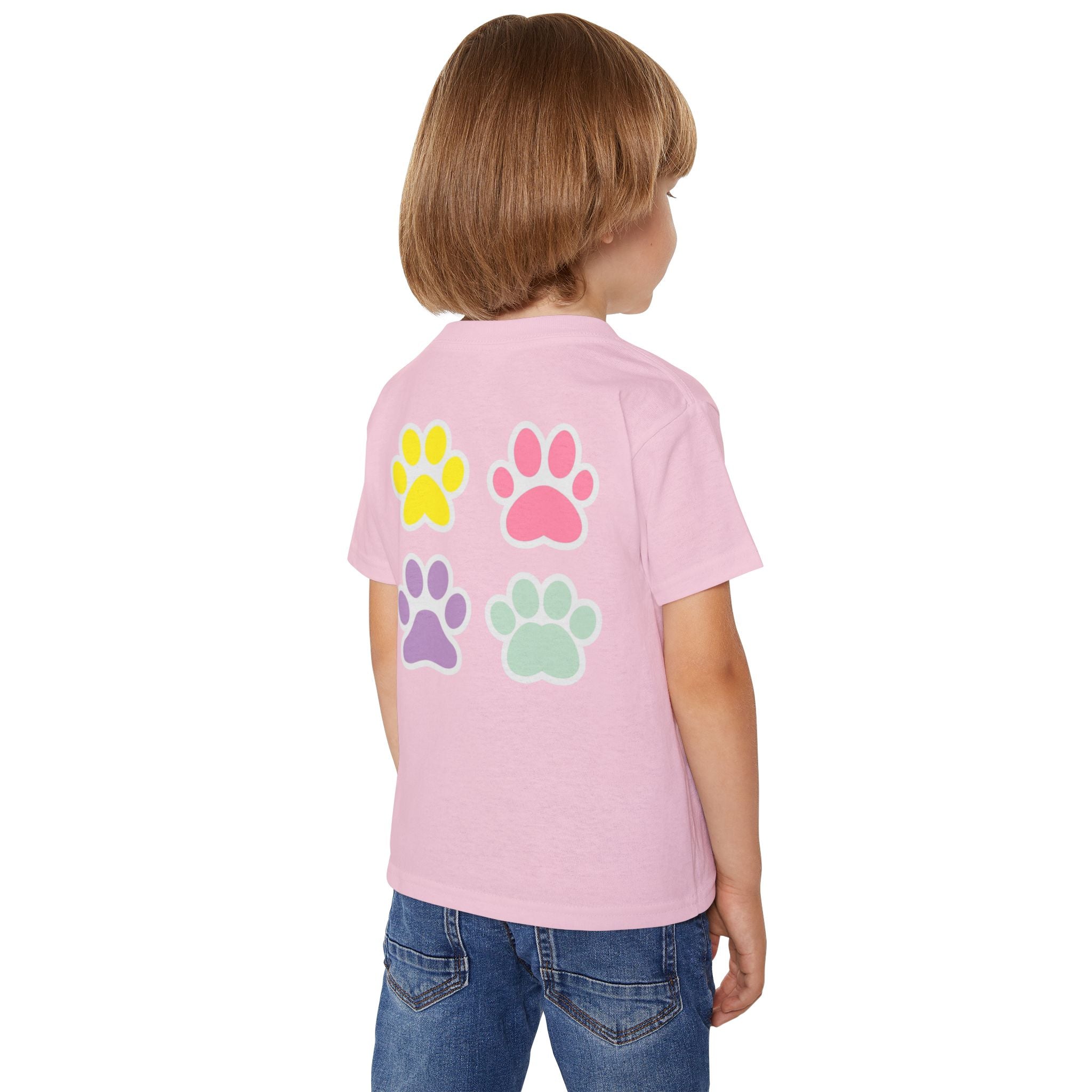 Toddler T-Shirt — Cute French Bulldog Hugging Heart with Colorful Paw Prints