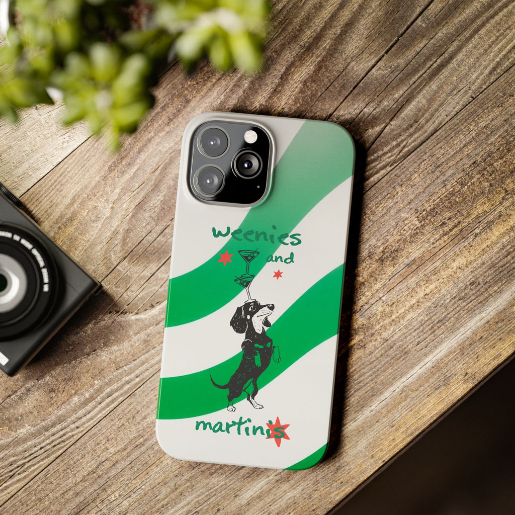 Weenies and Martinis Slim Phone Case – Dachshund Cocktail Green Stripe