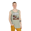 Striped Green & Cream Men's Tank Top — Vintage Summer Beach Muscle Tee with funny dog