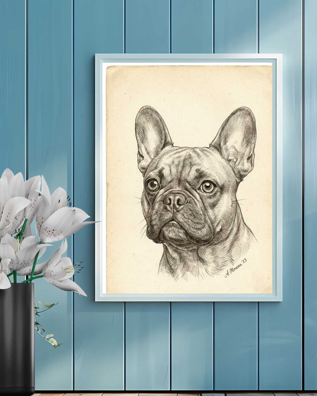 French Bulldog Pencil Portrait – Downloadable Wall Art